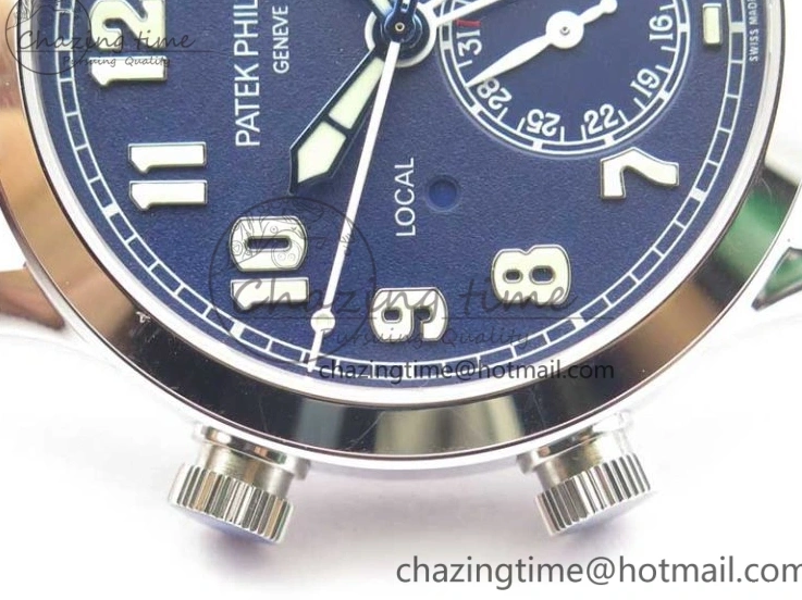 MIROTIME 0404 Practical Calatrava 5524 Pilot Travel Time SS GRF Blue Dial on Black Leather Strap A324 V 7107